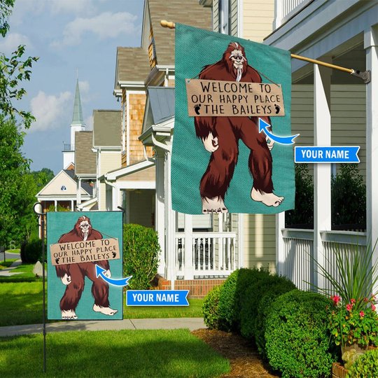 THF20072904 Bigfoot-Welcome to our happy place Personalized Flag