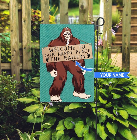 THF20072904 Bigfoot-Welcome to our happy place Personalized Flag