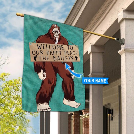 THF20072904 Bigfoot-Welcome to our happy place Personalized Flag