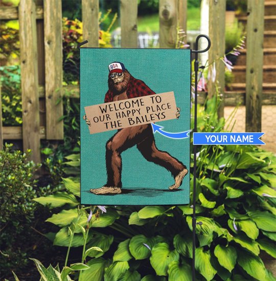 THF20080103 Bigfoot-Welcome to our happy place Personalized Flag