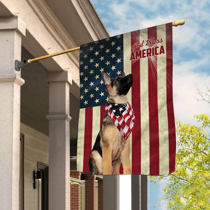 THF0126 German Shepherd God Bless House Flag