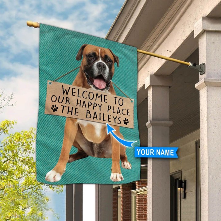 THF20072203 Boxer-Welcome to our happy place Personalized Flag