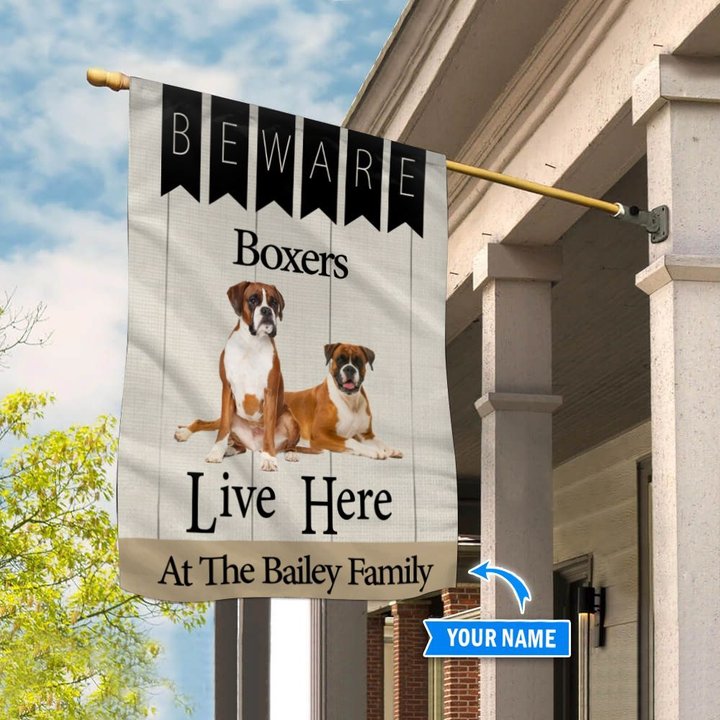 BIF2308 Beware Boxers Live here Personalized Flag