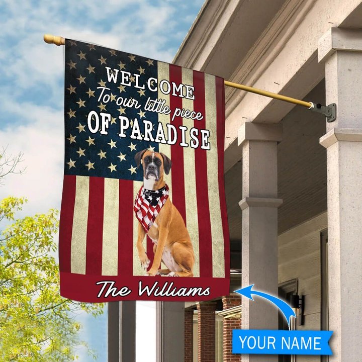 BIF20071321 Boxer Welcome To Our Paradise Personalized Flag