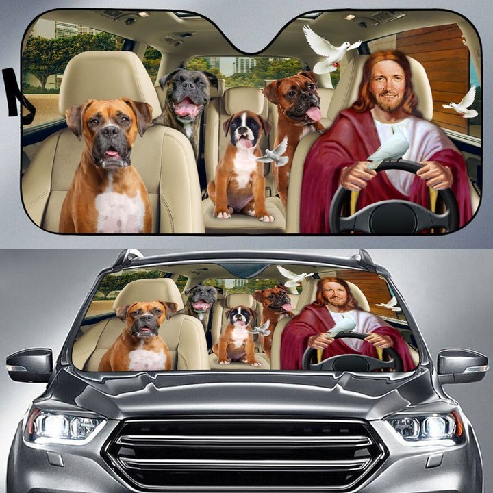 Boxer and Jesus Car Sun Shade DIC21070701