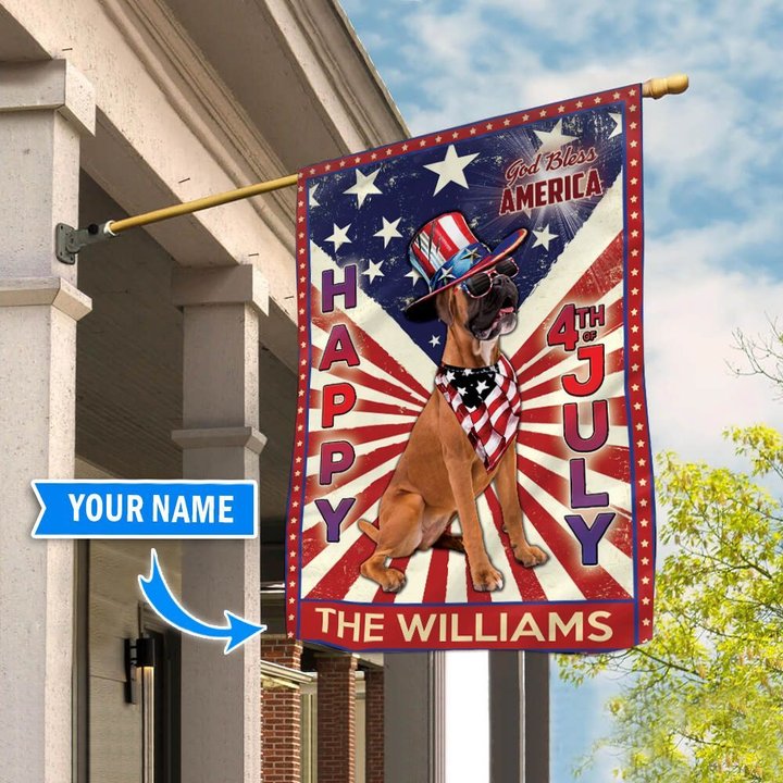DIF6003-Boxer God bless america - 4th of july Personalized Flag