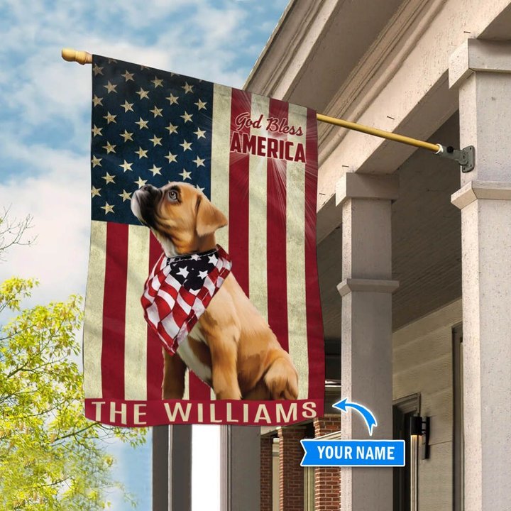 THF0166 Boxer God Bless America Personalized Flag