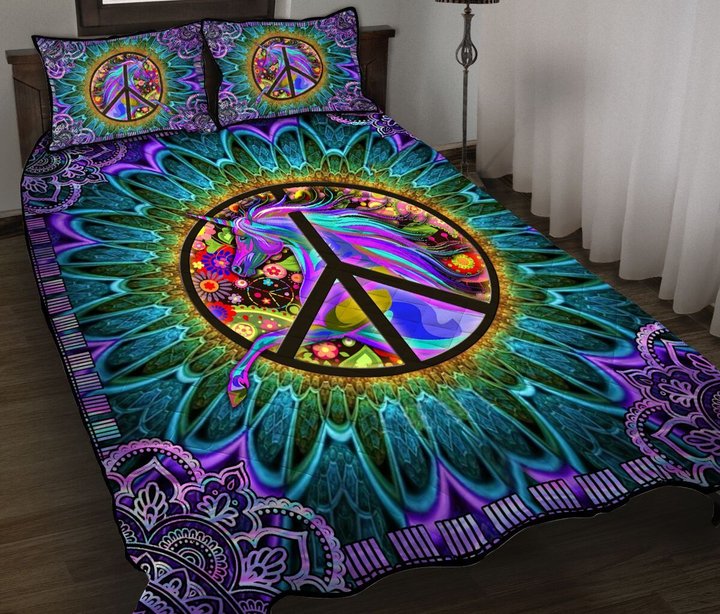 DIEH5006-HIPPIE-Unicorn Quilt Bed Set