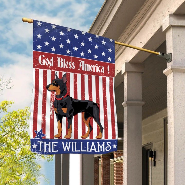 CHFD3018 Doberman God Bless America Personalized Flag