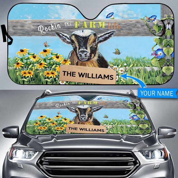 TUC1302 Goat - Rockin The Farm Life Personalized Car Sun Shade