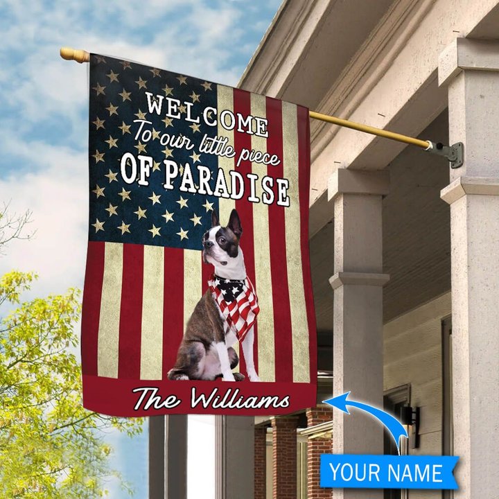 BIF20071320 Boston Terrier Welcome To Our Paradise Personalized Flag