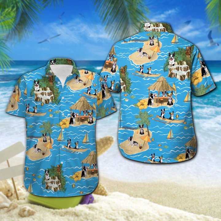 CHT0114-CHO0114 Beach Boston Terrier Hawaii Set