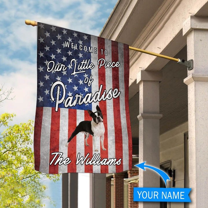 BIF20070904 Boston Terrier Welcome To Our Paradise Personalized Flag