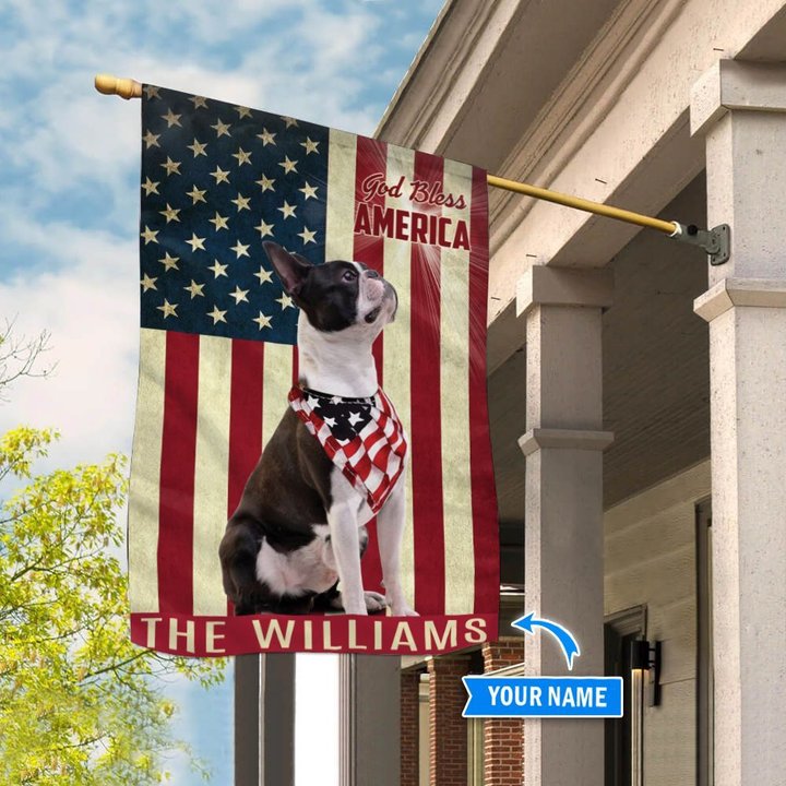 THF0165 Boston Terrier God Bless America Personalized Flag