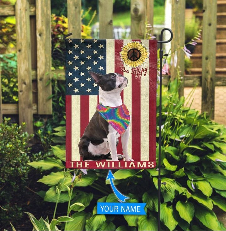 MHFCHO103 Boston Terrier Hippie Personalized Flag
