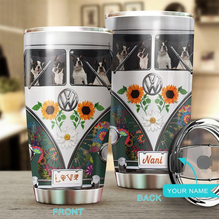 BIU20063003 Boston Terrier Hippie Personalized Stainless Steel Tumbler