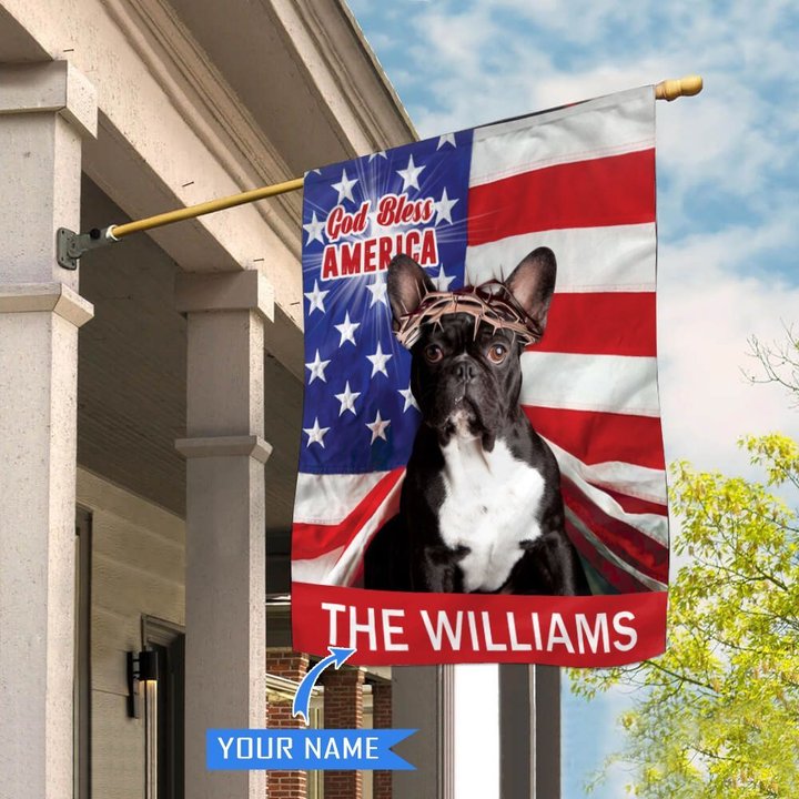 CHFD3003 Boston Terrier God Bless America Personalized House Flag