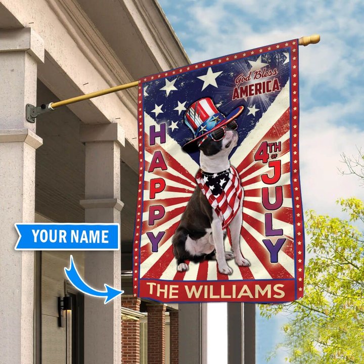 DIF6002-Boston Terrier  God bless america - 4th of july Personalized Flag