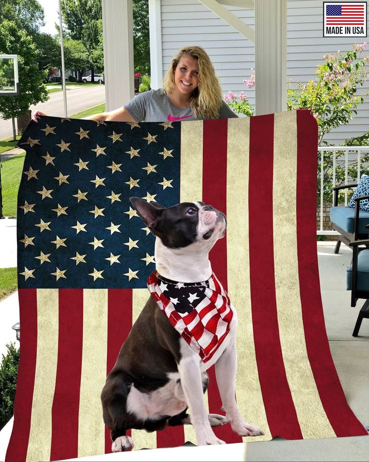 BIQ0404 Boston Terrier Flag Fleece Blanket – Made in USA