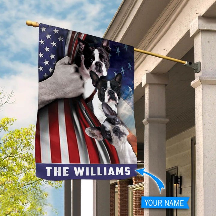 HUFDOG1001 Boston Terrier Personalized Flag