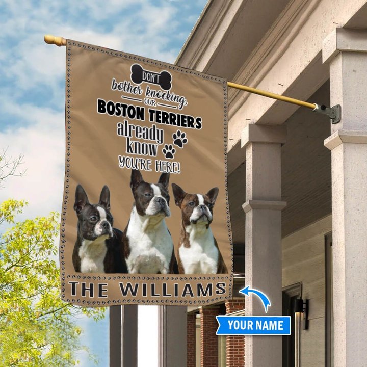 BIF1406 Boston Terrier Don't bother knocking personalized flag