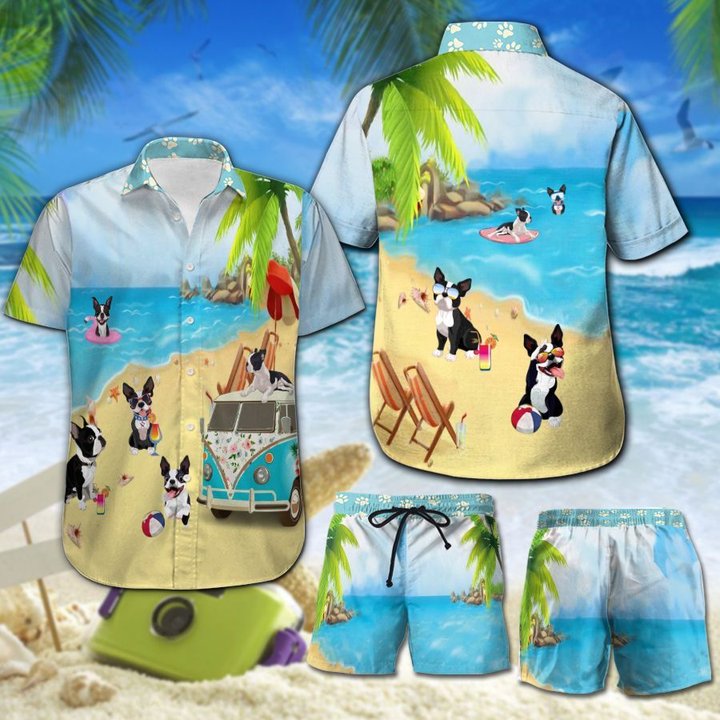 CHT0101-CHO0101 Beach Boston Terrier Hawaii Set