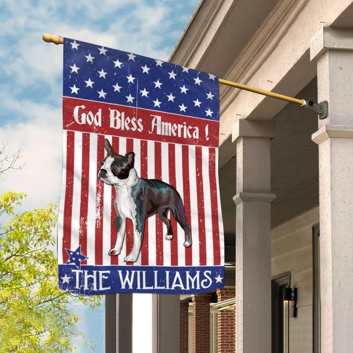 CHFD3014 Boston Terrier God Bless America Personalized Flag