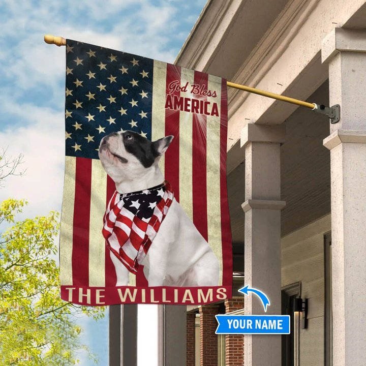 THF0221 French Bulldog God Bless America Personalized Flag