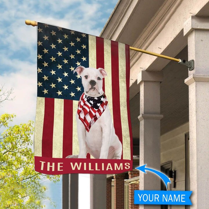 BIF1342 White American Bulldog Personalized Flag