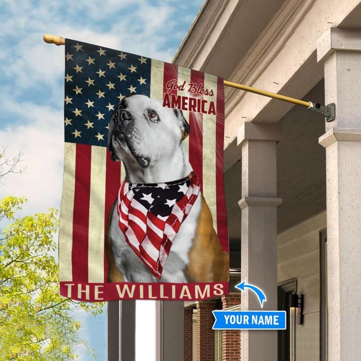 THF0202 American Bulldog God Bless America Personalized Flag