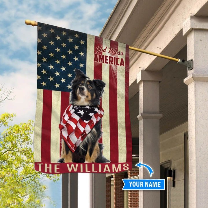 THF0164 Border Collie God Bless America Personalized Flag