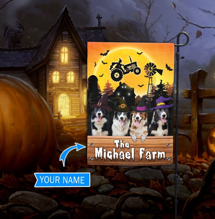 TUF1103 Border collie Halloween Farm Personalized Flag