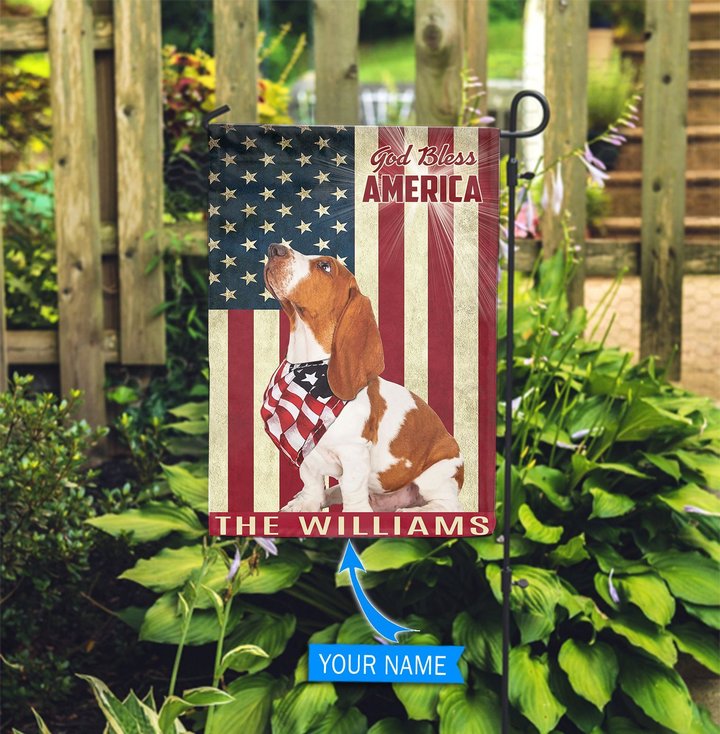 THF0138 Basset Hound God Bless Personalized Garden Flag