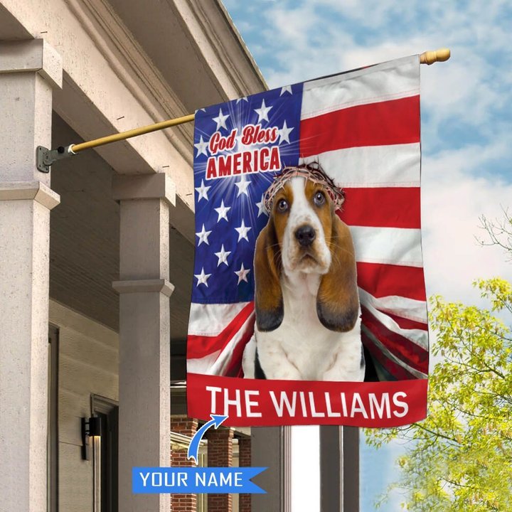 CHFD3002 Basset Hound God Bless America Personalized House Flag