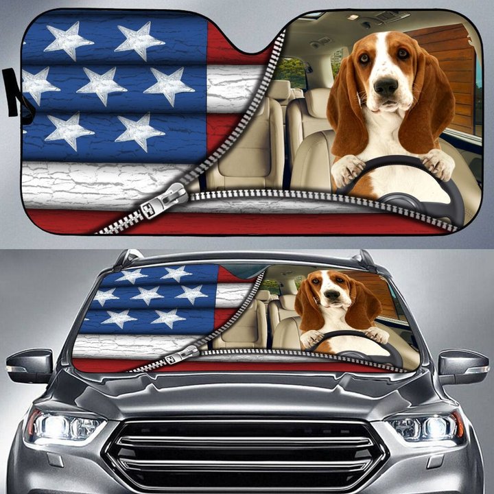 DIC4017-Basset Hound Car Sun shade