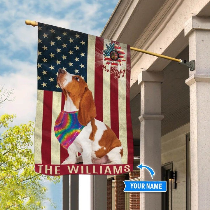 MHFCHO209 BASSET HOUND Hippie Personalized Flag