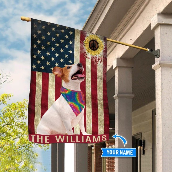 MHFCHO115 Jack Russell Terrier Hippie Personalized Flag