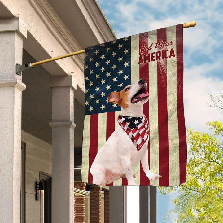 THF0128 Jack Russell Terrier God Bless House Flag