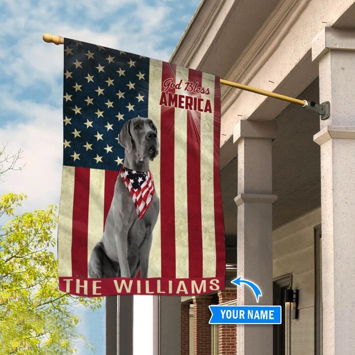 THF0186 Great Dane God Bless America Personalized Flag