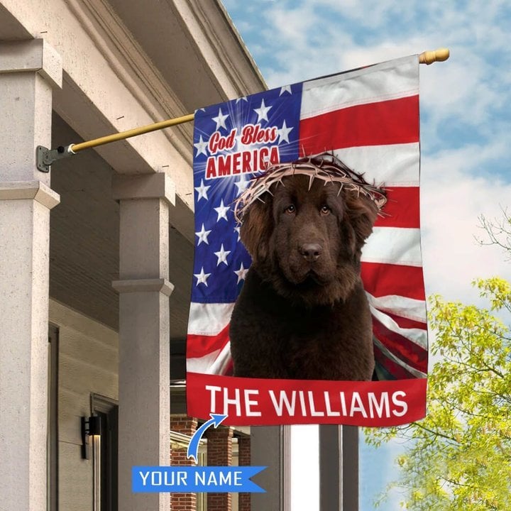 CHFD3009 Newfoundland Dog God Bless America Personalized House Flag