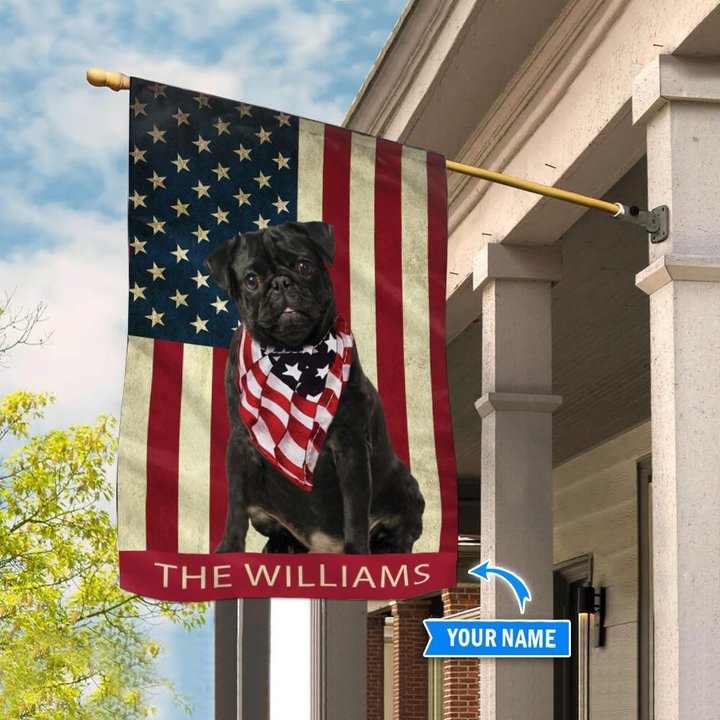 BIF1312 Black Pug Personalized Flag