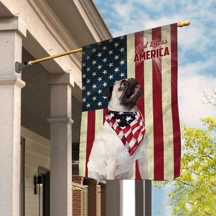 THF0130 Pug God Bless House Flag