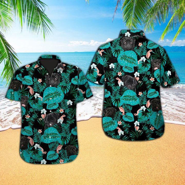 DITCOMBODOG1004- Black Pug- Hawaii Shirts -Men's Shorts