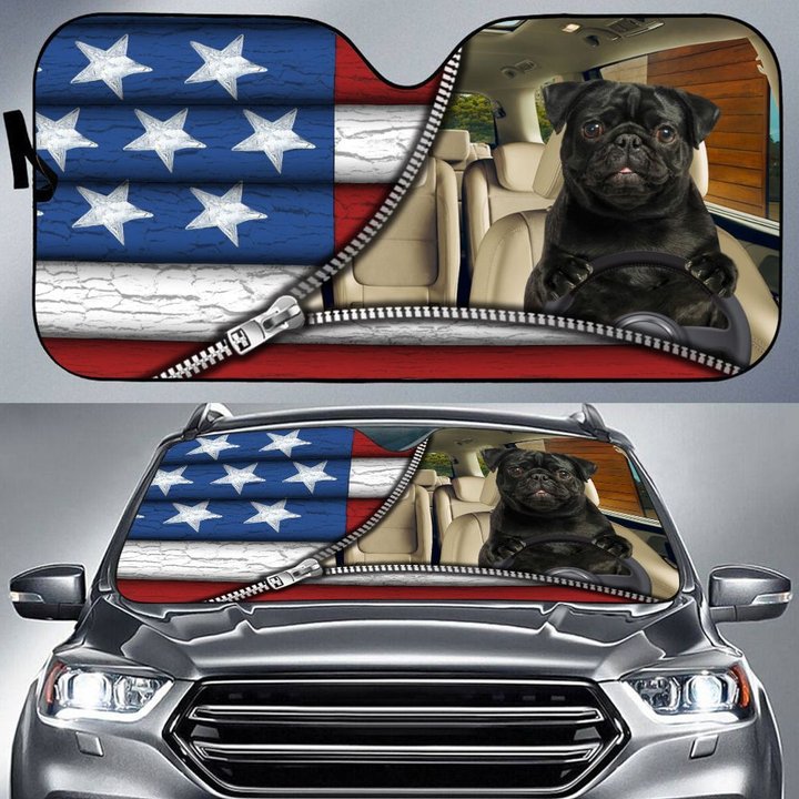 DIC4028-Black Pug Car Sun shade