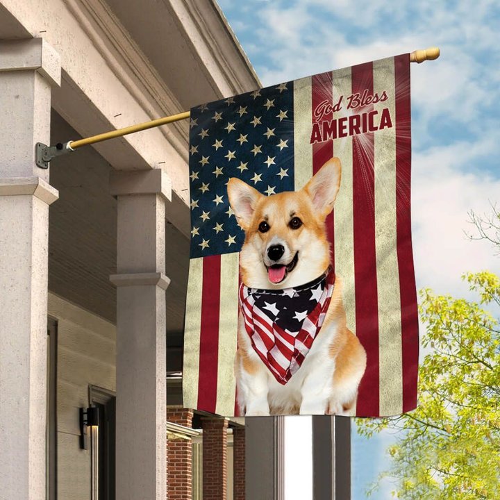 THF0123 Corgi God Bless House Flag