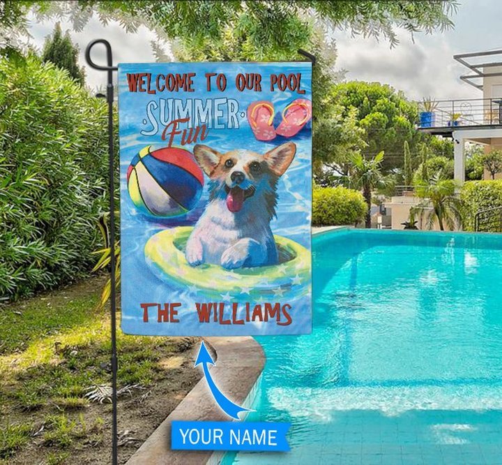 DIFP1002-corgi Personalized  Flag For Pools