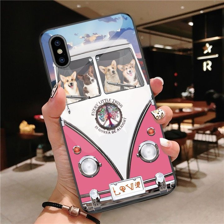 THP20070312 Hippie Corgi Glass Phone Case