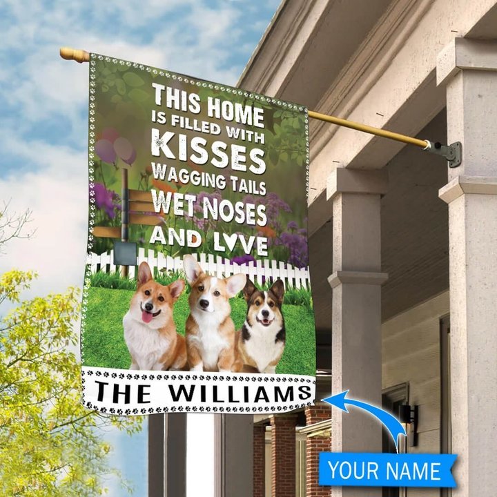 BIF2501 Corgi This Home Is Filled With Kisses personalized flag