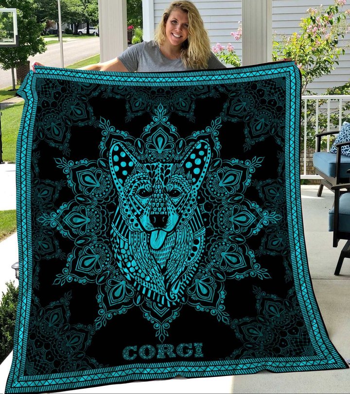 MHQD2002 Corgi Mandala Quilt Blanket