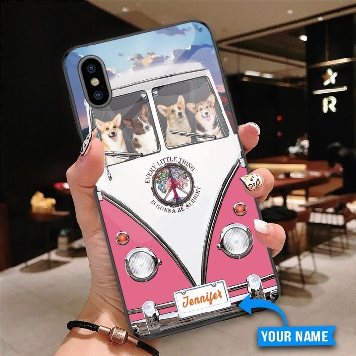THP20070311 Hippie Corgi Personalized Glass Phone Case